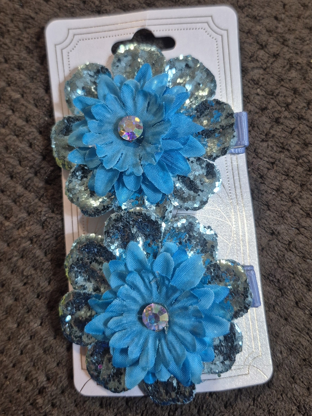 Kids Blue Sequin Flower Hair Clips